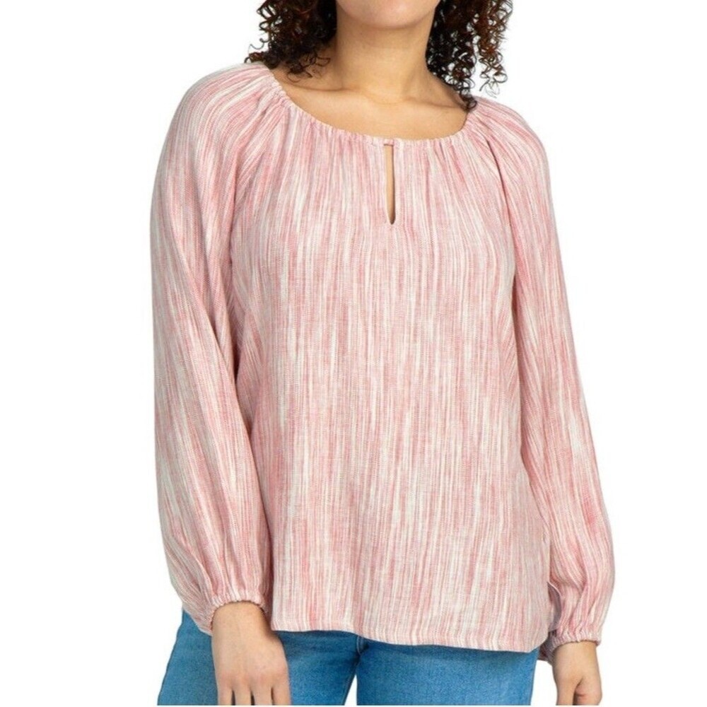 Boston Traders Womens Blouse-Viscose & Linen Blend Size XL Pink Long Sleeve NWT
